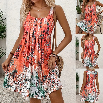 👗Ujjatlan nyomtatott egyszerű ruha