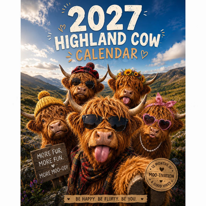 🐮2027 májusában virágzó szerencsét kívánunk neked！🔥2027-es vicces skót tehén fali naptár | A4-es falinaptár |
