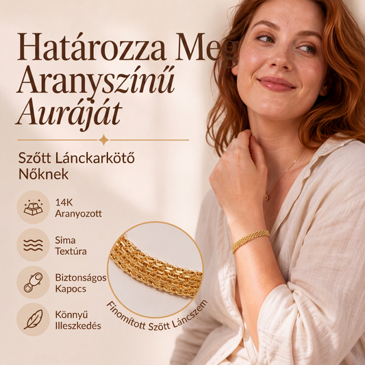 ✨14 karátos aranybevonatú széles szövött hálós karkötő – Elegáns megjelenés, kényelmes viselet