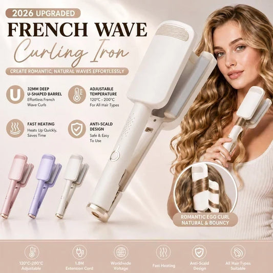✨32 mm-es hullámos negatív ionos hajsütővas – 4 fokozatban állítható hőmérséklet – szalonminőségű frizura otthon is💇‍♀️