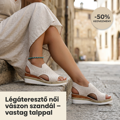 Légáteresztő női vászon szandál – vastag talppal