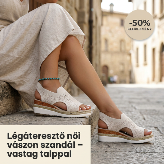 Légáteresztő női vászon szandál – vastag talppal