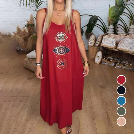 🔥Női hosszú ujjatlan ruha szemkagyló mintával👗