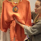 【S-5XL】🧡Női laza szabású lenvászon felső oldalzsebekkel✨