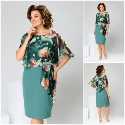【S-4XL】🌺Elegáns hálós nyomtatott kerek nyakú ruha