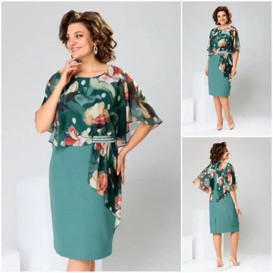 【S-4XL】🌺Elegáns hálós nyomtatott kerek nyakú ruha