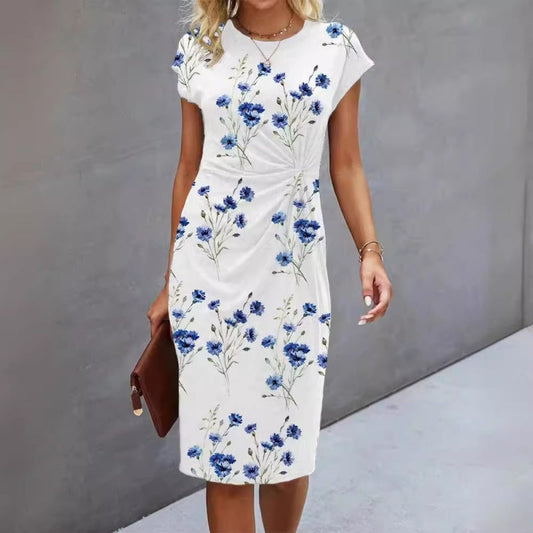 🌸Női elegáns ruha nyomtatott kerek nyakkal