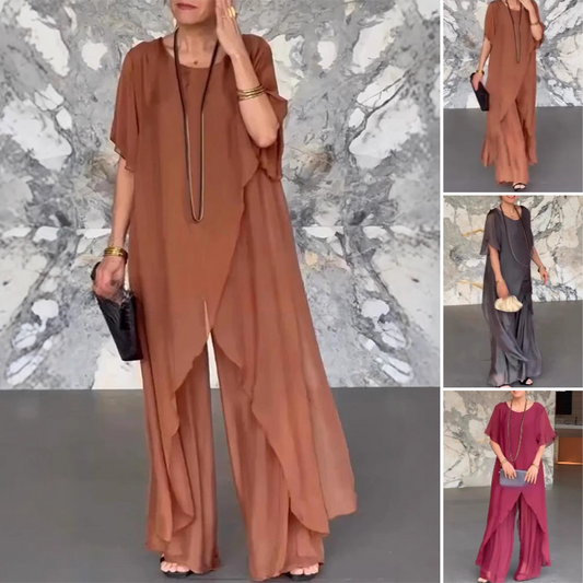 ⏳Nyári kiárusítás: 40%-os kedvezmény👚Női szabálytalan felső és laza nadrág szett✨