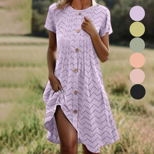 🔥 Női ruha rövid ujjakkal és gombokkal elől 👗🌬️