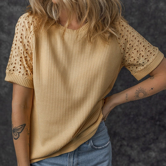 💖✨[S-2XL]👚 Női alkalmi rövid ujjú laza üreges ki rövid ujjú