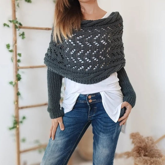 👚Áttört kötött poncsó nőknek