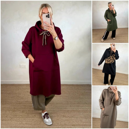 【S-4XL】Női oversize hosszú kapucnis ruha zsebekkel