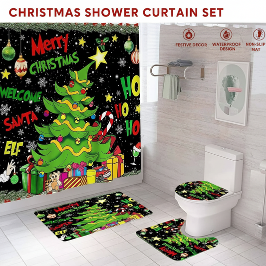 4 darabos vízálló karácsonyi zuhanyfüggöny szett