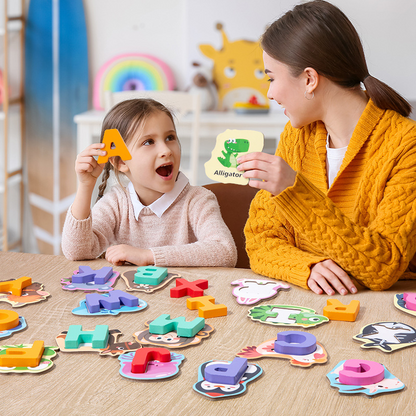 🧠🧩 26 darabos fa betű‑ és állatpárosító játék – Oktató fa játék, amely fejleszti a gyermek memóriáját és logikáját 👶💕