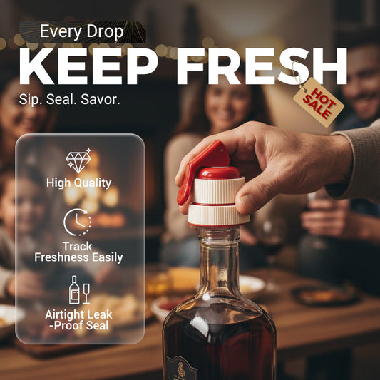 🍷✨ PRESS WINE STOPPER - Légmentesen záródó dugó dátumjelzővel, napokig frissen tartja a bort🗓️🎁