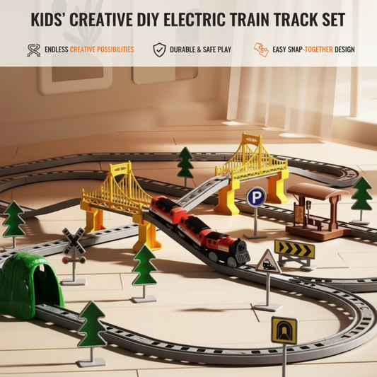 Gyerekek számára készült kreatív, saját kezűleg összeállítható elektromos vasútpálya-készlet