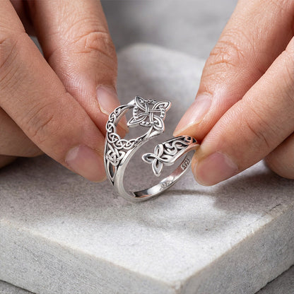 🥰 S925 Sterling Ezüst Kelta Csomós Nyitott Gyűrű 💍✨