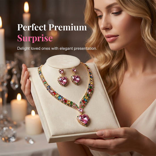 💎 40% kedvezmény! ✨ Csillogó szív alakú ékszerszett – nyaklánc és fülbevaló, elegáns, könnyű 💖