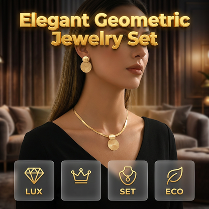 ✨👗Emelje stílusát – Elegáns geometrikus aranyozott nyaklánc és fülbevaló szett💎