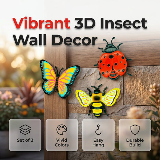 🐝 IDŐKORLÁTOS 50%-KEDVEZMÉNY! ✨ 3D-s rovaros falidíszek – méh, pillangó, katicabogár, időjárásálló