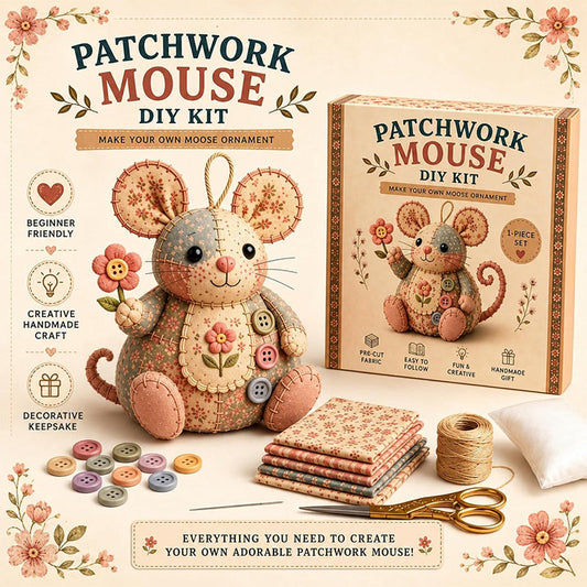 🧵  DIY patchwork egér varrókészlet (teljes anyagok, lépésről lépésre útmutató) 🐭