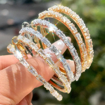 💎💃 Női csillogó cirkónia karika fülbevaló ✨