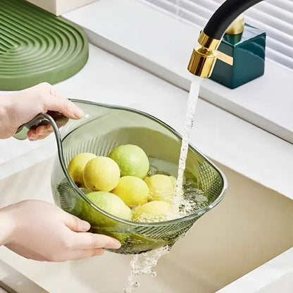 Átlátszó 2 az 1-ben csepegtető kosár – mosáshoz, lecsepegtetéshez és szárításhoz a konyhában 🍎🥦