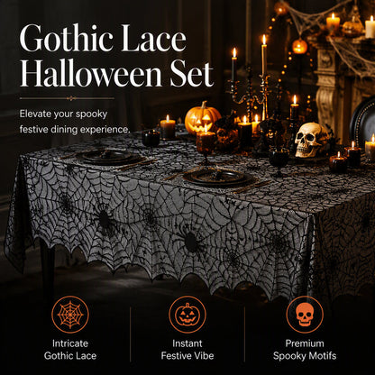 Ijesztő halloweeni mintás asztalterítő és szalvétakészlet