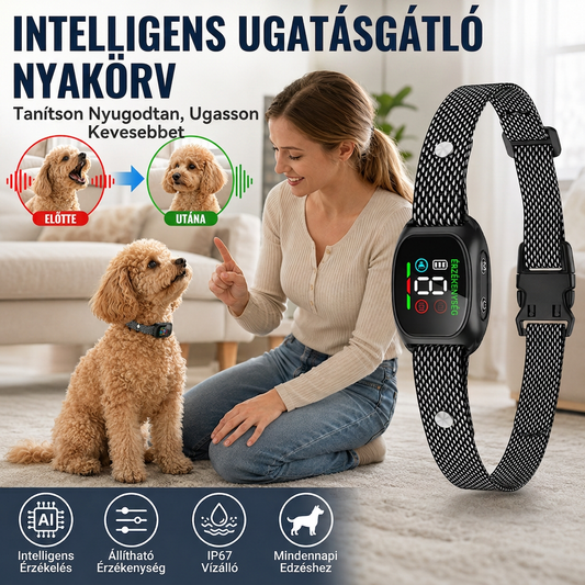 🐶🔇 Intelligens ugatásgátló nyakörv – hang- és rezgésjelzéssel csökkenti a szomszédok panaszainak számát