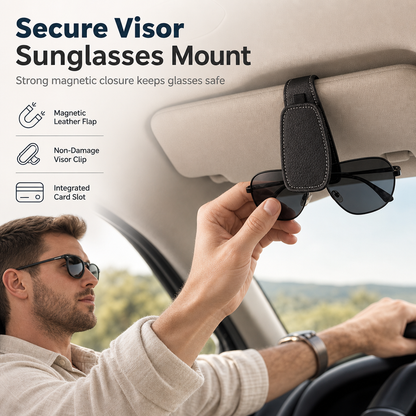🕶️ IDŐKORLÁTOS 50% KEDVEZMÉNY 🚗 Autós napszemüveg-tartó — mágneses bőrkapocs, jegy- és kártyatartó